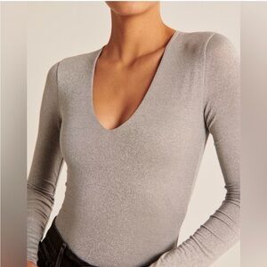 Abercrombie & Fitch Gray Bodysuit metallic sparkly bold party event feminine